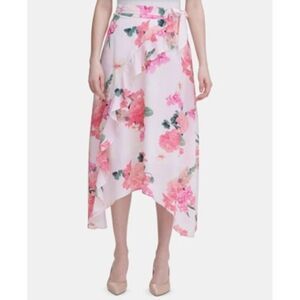 Calvin Klein Floral Ruffle Handkerchief Hem Skirt